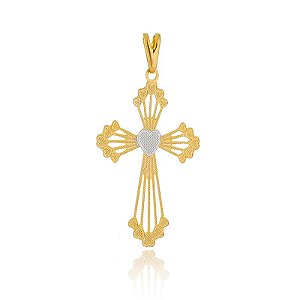 Pingente Cruz Placa Coração Rodio Centro