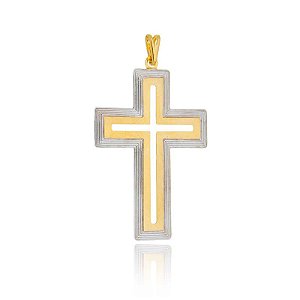 Pingente Cruz Vazada Quadrada 4cm Detalhe Ródio