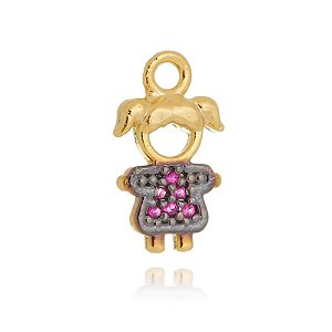 Pingente Menina Cravejada Rosa