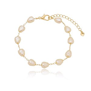 Pulseira 11 Pérolas Barrocas Folheado a Ouro 18K