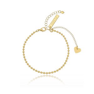 Pulseira Bolinhas Pingente Placa Amor E Correntinha Folheado a Ouro 18K