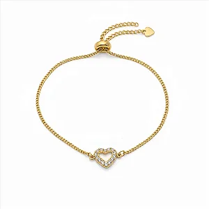 Pulseira Coração Cravejado Folheado a Ouro 18K