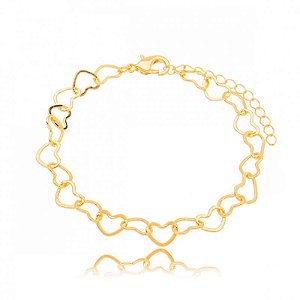 Pulseira Coração Vazado 0,8Mm Infantil Folheado a Ouro 18K