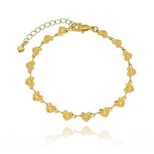 Pulseira Coraçoes Trabalhados Folheado a Ouro 18K
