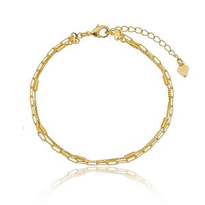 Pulseira Corrente Dupla Cartier E Canutilhos Folheado a Ouro 18K