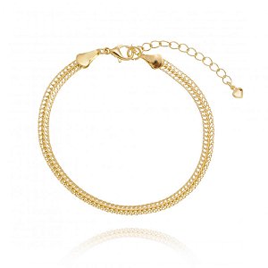 Pulseira Corrente Trançada Laminada Folheado a Ouro 18K