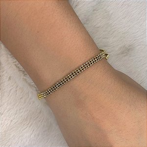 Pulseira Elo Bolinhas 3 Fios Rigidos Folheado a Ouro 18K