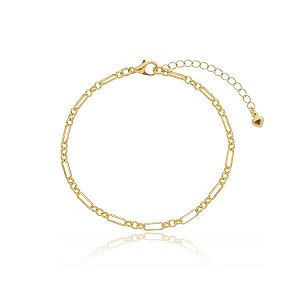 Pulseira Elo Cartier E Redondo Intercalado Folheado a Ouro 18K