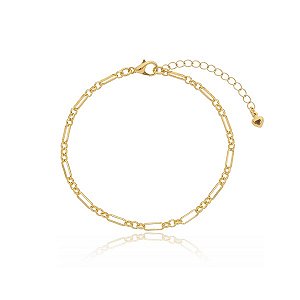 Pulseira Elo Cartier E Redondo Intercalado Folheado a Ouro 18K