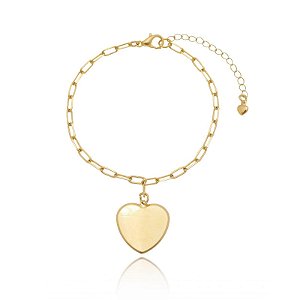 Pulseira Elo Cartier Pingente Coração Liso Folheado a Ouro 18K