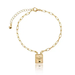 Pulseira Elo Cartier Pingente Quadrado Espírito Santo Folheado a Ouro 18K