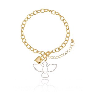 Pulseira Elo Ovais Pingente Espírito Santo Vazado Folheado a Ouro 18K