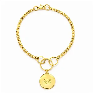 Pulseira Elo Português Pingente Fe Folheado a Ouro 18K