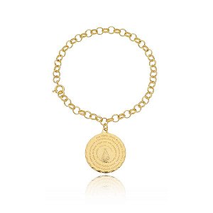Pulseira Elo Português Pingente Ave Maria Folheado a Ouro 18K