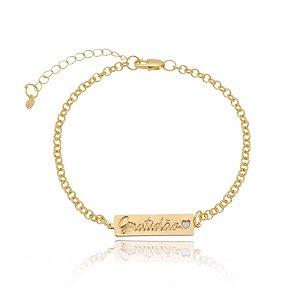 Pulseira Elo Português Placa Gratidão Folheado a Ouro 18K