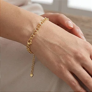 Pulseira Elo Redondo Trabalhado Folheado a Ouro 18K