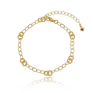 Pulseira Elos E Algemas Folheado a Ouro 18K