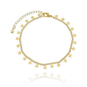 Pulseira Estrelinhas Lisas Soldadas Folheado a Ouro 18K