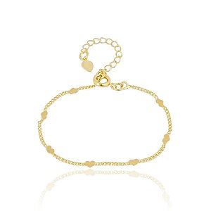 Pulseira Infantil Corações Marcados Folheado a Ouro 18K