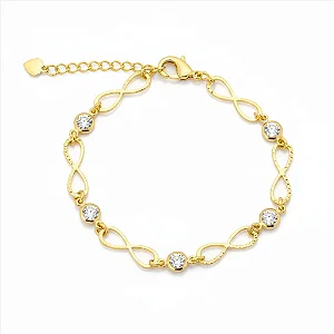 Pulseira Infinitos E Zircônias Folheado a Ouro 18K