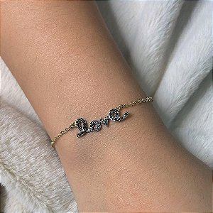 Pulseira Love Cravejado Preto Folheado a Ouro 18K