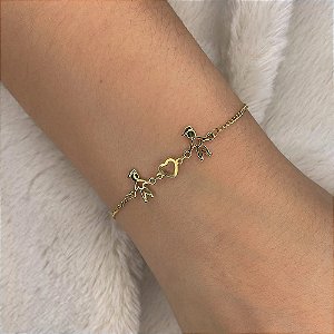 Pulseira Meninos Coração Vazado Folheado a Ouro 18K