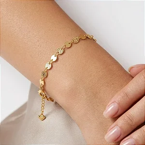 Pulseira Moedas Granitada Folheado a Ouro 18K
