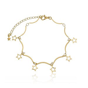 Pulseira Palitinhos Pingentes Estrela Vazado Folheado a Ouro 18K