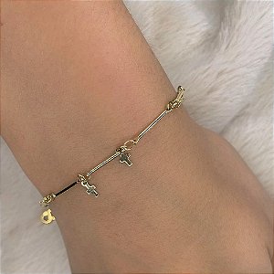 Pulseira Palitos Pingentes Cruz Folheado a Ouro 18K