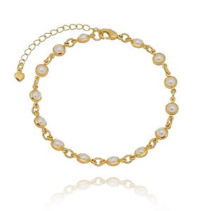 Pulseira Pérolas Envoltas Chaton Folheado a Ouro 18K