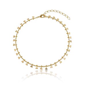 Tornozeleira Corações Pendurados Folheado a Ouro 18K