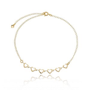 Tornozeleira Corações Vazado Folheado a Ouro 18K