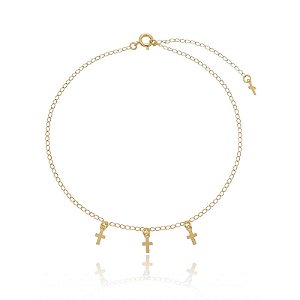 Tornozeleira Correntinha E Cruzinhas Folheado a Ouro 18K