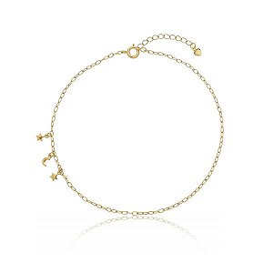 Tornozeleira Elo Cartier Pingentes Estrela E Lua Folheado a Ouro 18K