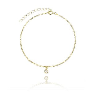 Tornozeleira Elo Português Ponto De Luz Folheado a Ouro 18K