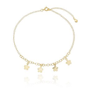 Tornozeleira Pingentes Flores Trabalhadas Folheado a Ouro 18K