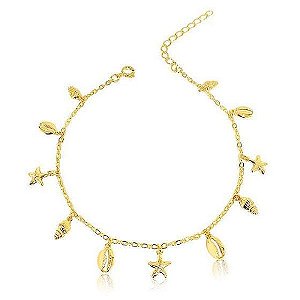 Tornozeleira Pingentes Fundo Do Mar Folheado a Ouro 18K