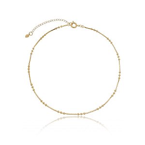 Tornozeleira Rabo De Rato Bolinhas Triplas Folheado a Ouro 18K