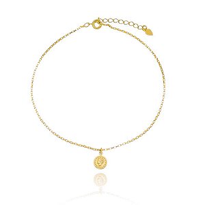 Tornozeleira Veneziano Pingente Moeda Folheado a Ouro 18K