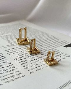 Trio De Argolas Retangulares Cravejados Folheado a Ouro 18K