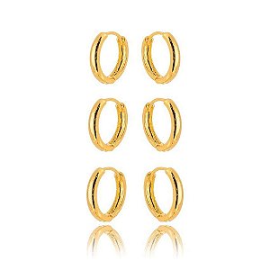 Trio Argola Lisa Fina Folheado a Ouro 18K