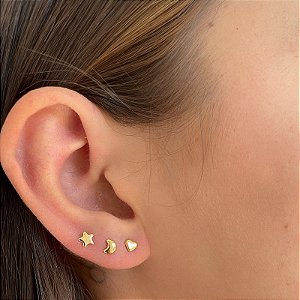 Trio Coração Lua E Estrela Folheado a Ouro 18K