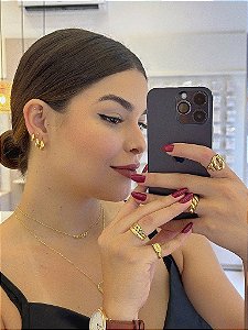 Trio De Argolas Lisas Abauladas Folheado a Ouro 18K