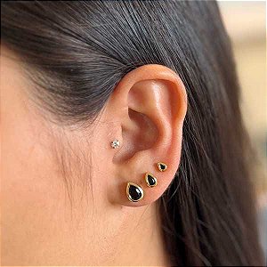 Trio Gota Preta Borda Folheado a Ouro 18K