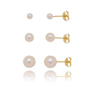 Trio Pérola Folheado a Ouro 18K
