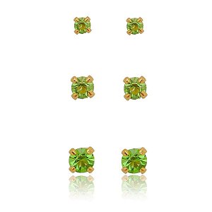 Trio Ponto De Luz Verde Folheado a Ouro 18K