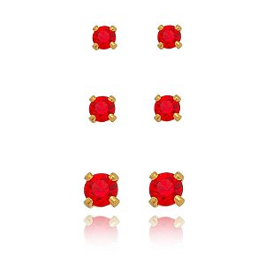 Trio Ponto De Luz Vermelho Folheado a Ouro 18K