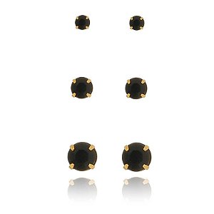 Trio Ponto Luz Preto Folheado a Ouro 18K