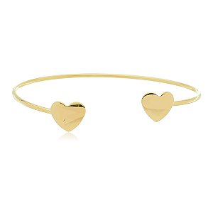 Bracelete Aberto Dois Corações Lisos Folheado a Ouro 18k
