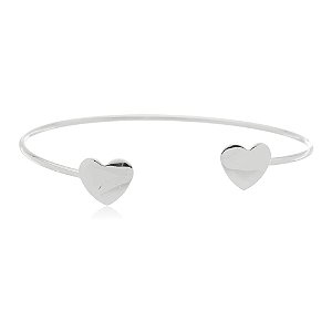 Bracelete Aberto Dois Corações Lisos Folheado a Prata 925